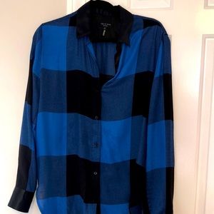 Rag and bone blue plaid long sleeve blouse size M